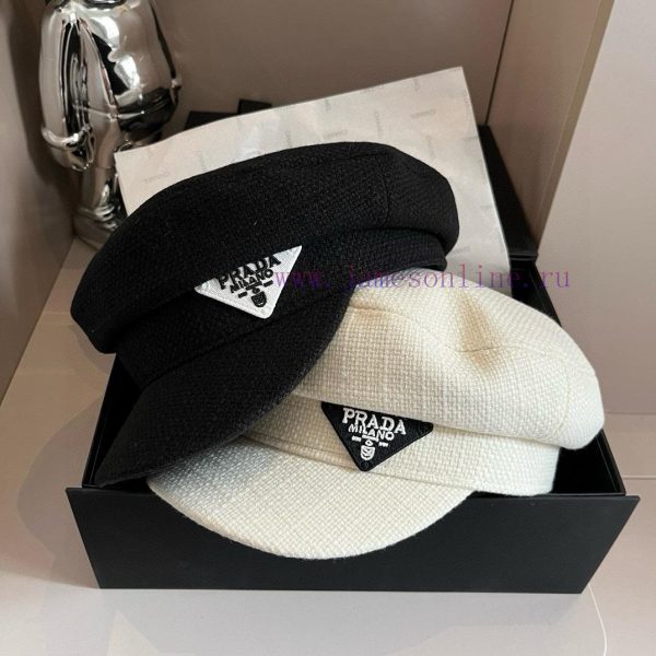 PRADA's new canvas duckbill military cap, black and white, with a head circumference of 57cmhovqvua3 - Image 7