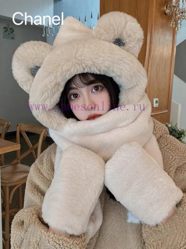 Chanel Little Bear Scarf Hat All in One Women's Winter Warm and Cute Scarf, Winter Hoodie, Ar8xncg4v - Image 2