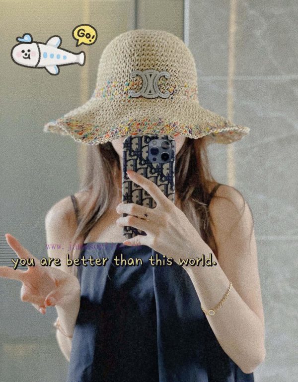.   CELINE 2024 New Vacation Style Triumphal Arch Fisherman's Hat Straw Hat, Foldable Sunshaidpve01x
