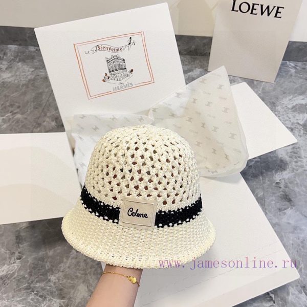 .   CELINE 2024 new color blocked hollow simple fisherman hat, Chanel style trendy bucket ha0nx46id4
