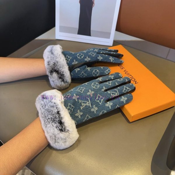 LV denim sheepskin gloves, fashionable gloves, warm and velvet lining for autumn and winter,frpm4o6s