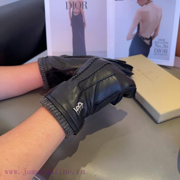 Burberry Men's New Sheepskin Gloves, Fashionable Gloves, Warm in Autumn and Winter with Velviksnviz9 - Image 4