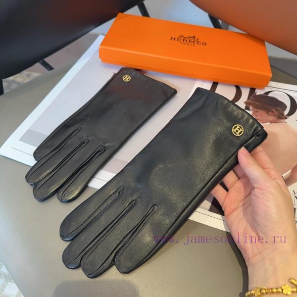 Hermes sheepskin gloves, fashionable gloves, warm interior for autumn and winter, classic antwyp4lis - Image 5