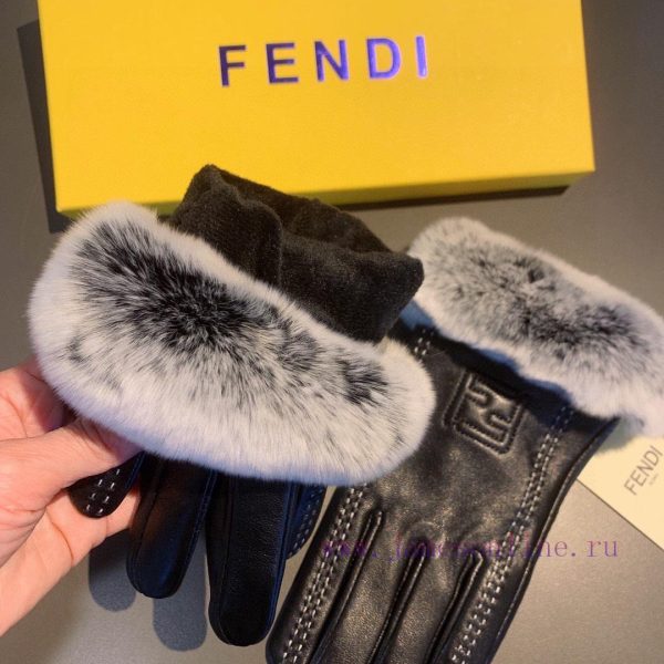 Fendi FENDI2023 Autumn/Winter Lazy Rabbit Hair Sheepskin Embroidered Gloves Phone Touch Scre46z6oh1x - Image 4