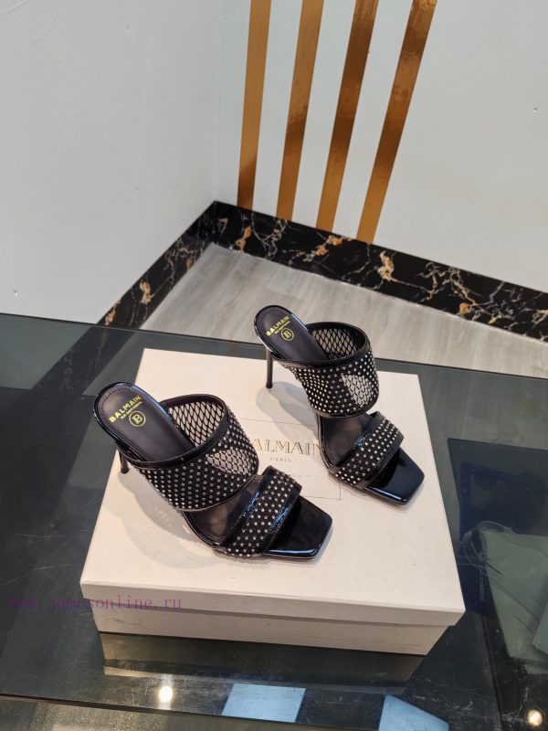 Balmain 2024 Spring/Summer Fashion Mesh Diamond High Heels SlippersBrand Balmain ??????? by zicg2wir - Image 3