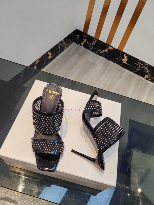 Balmain 2024 Spring/Summer Fashion Mesh Diamond High Heels SlippersBrand Balmain ??????? by zicg2wir - Image 8
