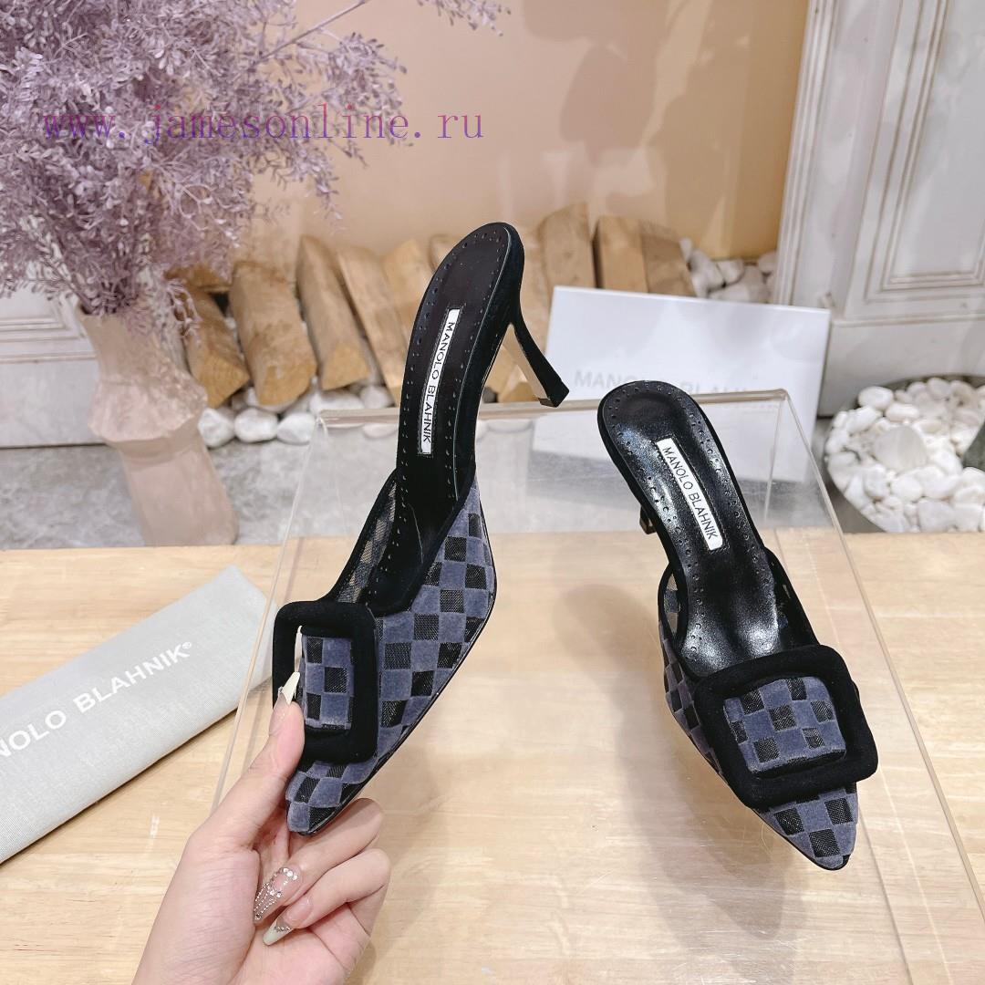 ?MANOLO BLAHNlK 2024 The new Mb fashionable women's high-heeled checkered cloth M ü ller sl67k6f9jf - Image 3