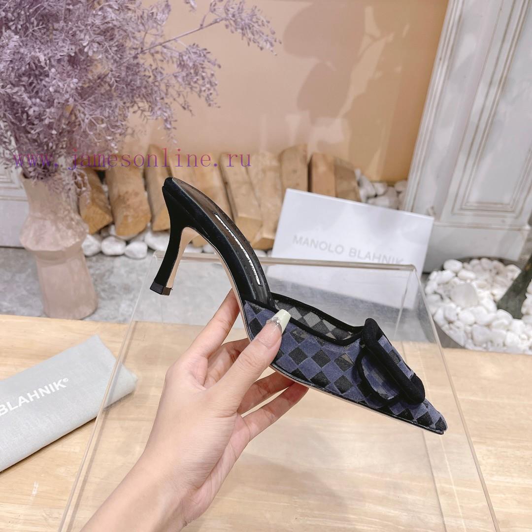 ?MANOLO BLAHNlK 2024 The new Mb fashionable women's high-heeled checkered cloth M ü ller sl67k6f9jf - Image 4