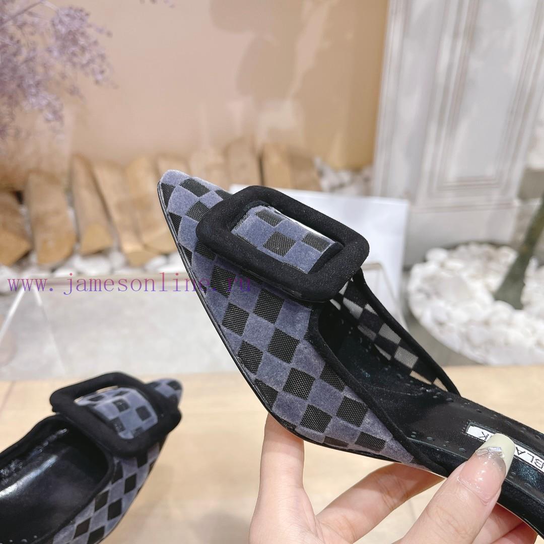 ?MANOLO BLAHNlK 2024 The new Mb fashionable women's high-heeled checkered cloth M ü ller sl67k6f9jf - Image 10