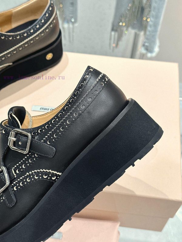 ?????? Miu Miu's new thick soled Block leather shoesSelected imported polished cowhide matertpry99ud - Image 7