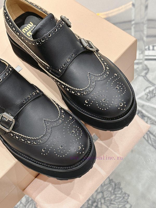 ?????? Miu Miu's new thick soled Block leather shoesSelected imported polished cowhide matertpry99ud - Image 10