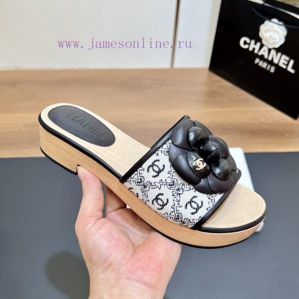 Top tierSynchronized Solid Wood Thick Bottom Slippers 2024 Summer New Chanel Camellia Cool S99zp9bc7 - Image 9