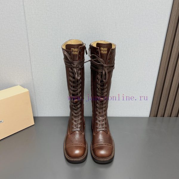 Top tierMIUMIU 2024 vs Autumn/Winter Latest Fashion Explosive CollectionRound toe lace up thyovhgdms
