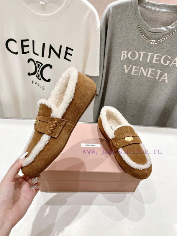 . MiuM * u/Miu * Miu 2024 Autumn/Winter Fashion Style Coin Driving Shoes with Mao Le Fu Shoe3rcj247m - Image 5