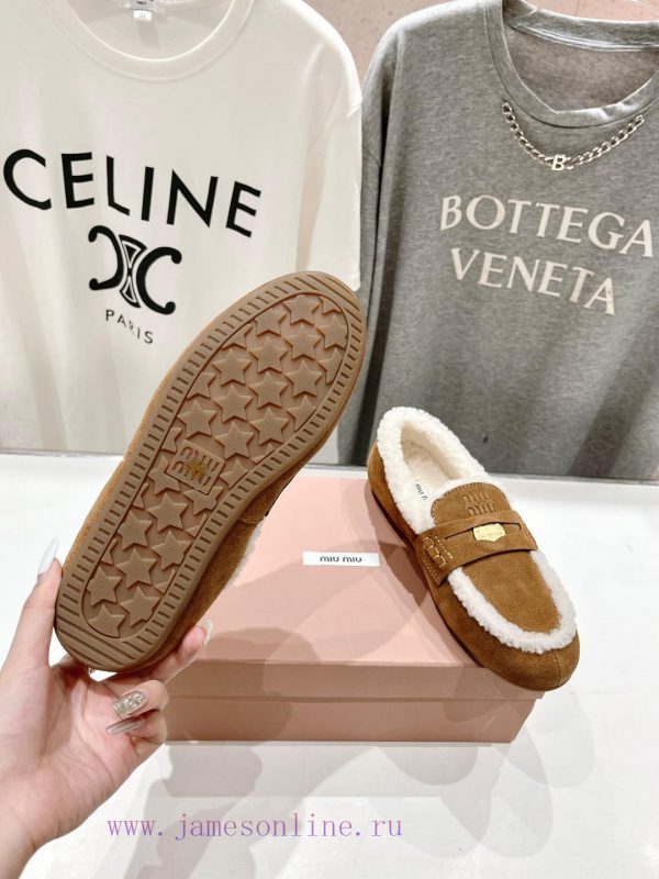 . MiuM * u/Miu * Miu 2024 Autumn/Winter Fashion Style Coin Driving Shoes with Mao Le Fu Shoe3rcj247m - Image 10