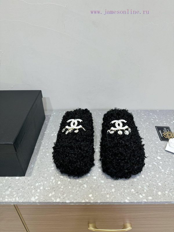 Chanel 24ss Autumn/Winter New Thick Bottom Wool Half Top Woolen ShoesSuper comfortable barefet7bzd62