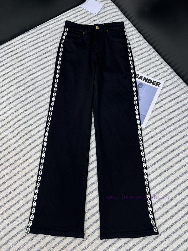 Full score Chanel * 24 autumn and winter metal chain decoration straight leg jeans mold cust tdyf0n7p