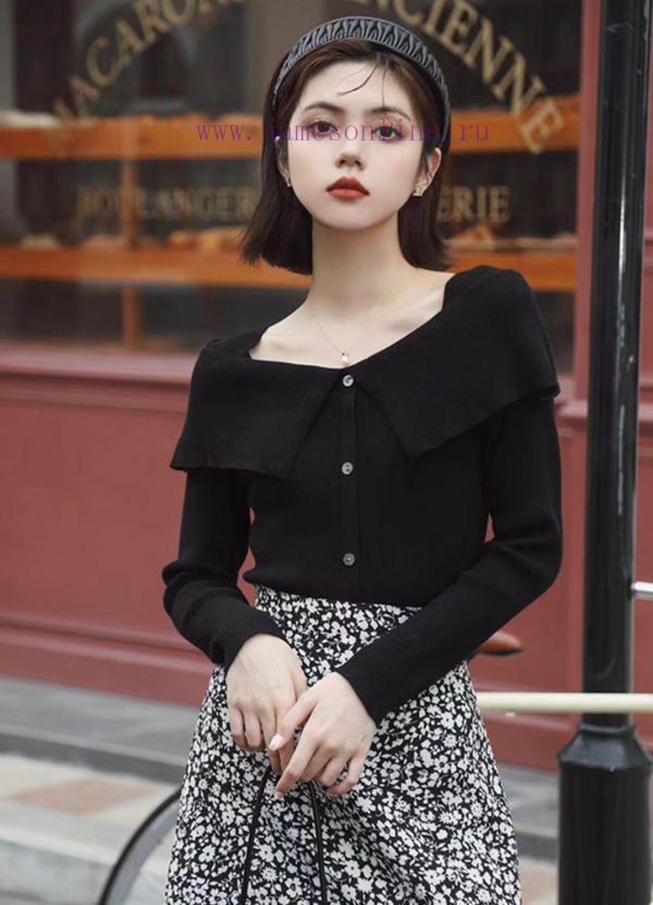 Sweet and youthful ruffled square neck long sleeved knitted sweater with unique temperament, g8om5q0p - Image 3