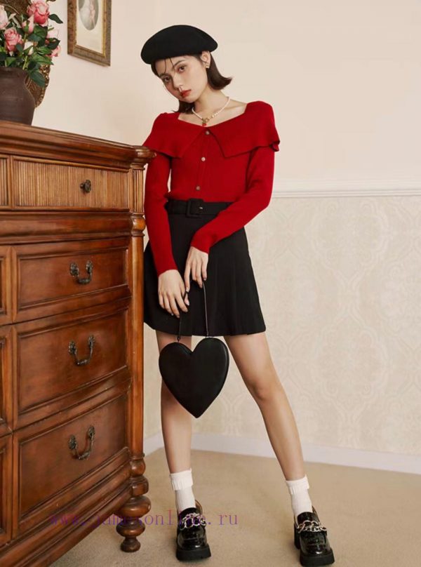 Sweet and youthful ruffled square neck long sleeved knitted sweater with unique temperament, g8om5q0p - Image 6