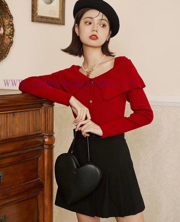 Sweet and youthful ruffled square neck long sleeved knitted sweater with unique temperament, g8om5q0p - Image 7