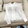 BG001 new shirt ️Zim... 100% Ramie Heavy Industry Embroidered Lace Long Sleeve Shirt Pink an f8r3g37x