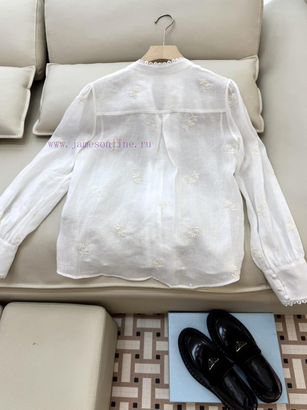 BG001 new shirt ️Zim... 100% Ramie Heavy Industry Embroidered Lace Long Sleeve Shirt Pink an f8r3g37x - Image 3