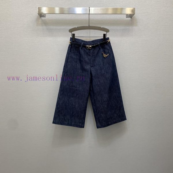 2025 Early Spring V Home Style High Waist Pocket Metal Chain Decorative Design 7-Minute Pant u2prksh6 - Image 2