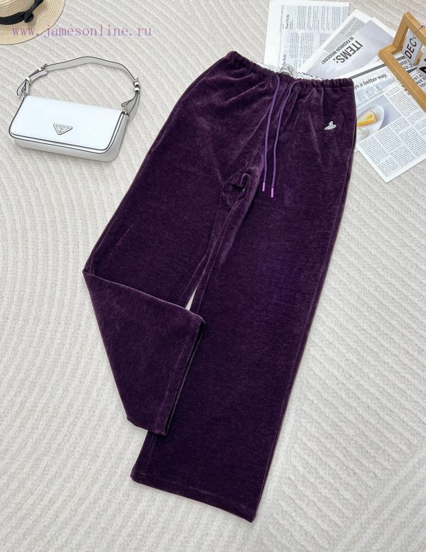𝐕𝐢𝐯𝐢𝐚𝐧𝐞𝐰𝐬𝐭𝐰𝐨𝐝 Planet Embroidered Logo Velvet Sports Wide Leg PantsThis pair of pants is real 1ls38gt9