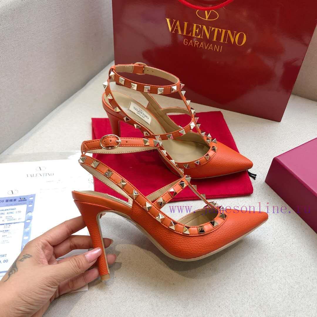 τετραγωνισμενα πεδιλα | Annual Supply Of Orange Lychee Patterned Leather Series With A Height Of 9.5cm+6.5cm Valentino of0d3tgv | νακ γυναικεια παπουτσια - Image 6