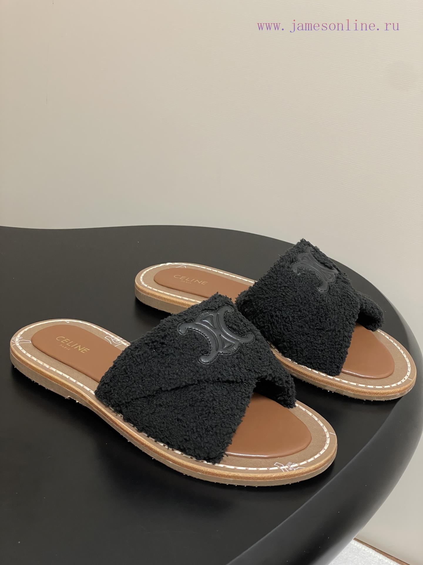 timberland καφε μποτακια | -Top Quality25ss Spring/Summer New CELINE LYMPIA Twisted Plush Slippers Triumphal Arch Plush Fa nb0k3fei | παντοφλες ον λαιν - Image 2