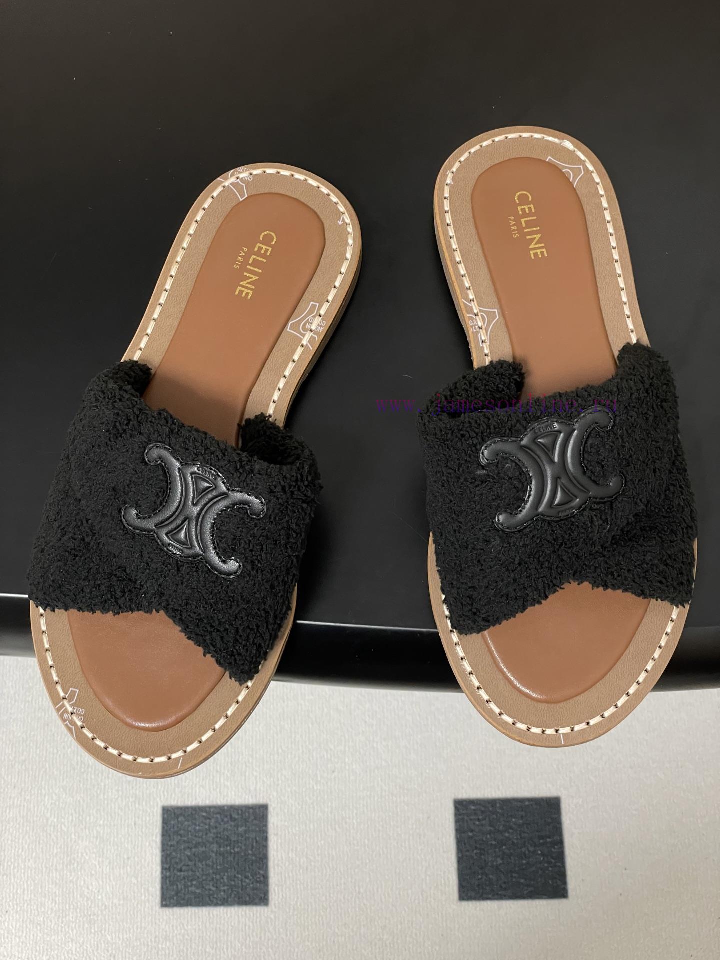 timberland καφε μποτακια | -Top Quality25ss Spring/Summer New CELINE LYMPIA Twisted Plush Slippers Triumphal Arch Plush Fa nb0k3fei | παντοφλες ον λαιν - Image 3