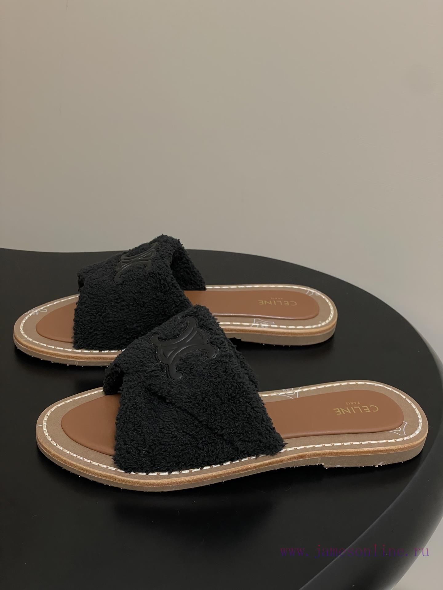 timberland καφε μποτακια | -Top Quality25ss Spring/Summer New CELINE LYMPIA Twisted Plush Slippers Triumphal Arch Plush Fa nb0k3fei | παντοφλες ον λαιν - Image 4