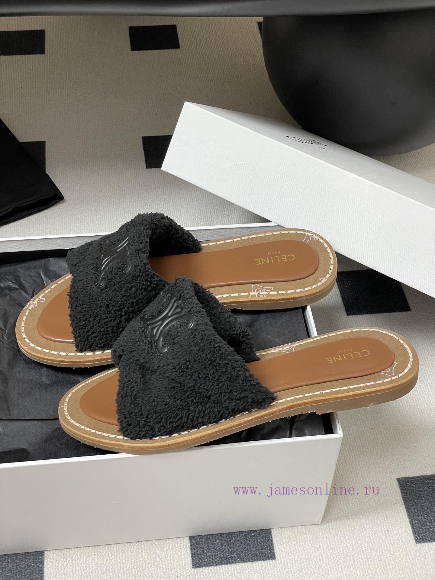 timberland καφε μποτακια | -Top Quality25ss Spring/Summer New CELINE LYMPIA Twisted Plush Slippers Triumphal Arch Plush Fa nb0k3fei | παντοφλες ον λαιν - Image 5