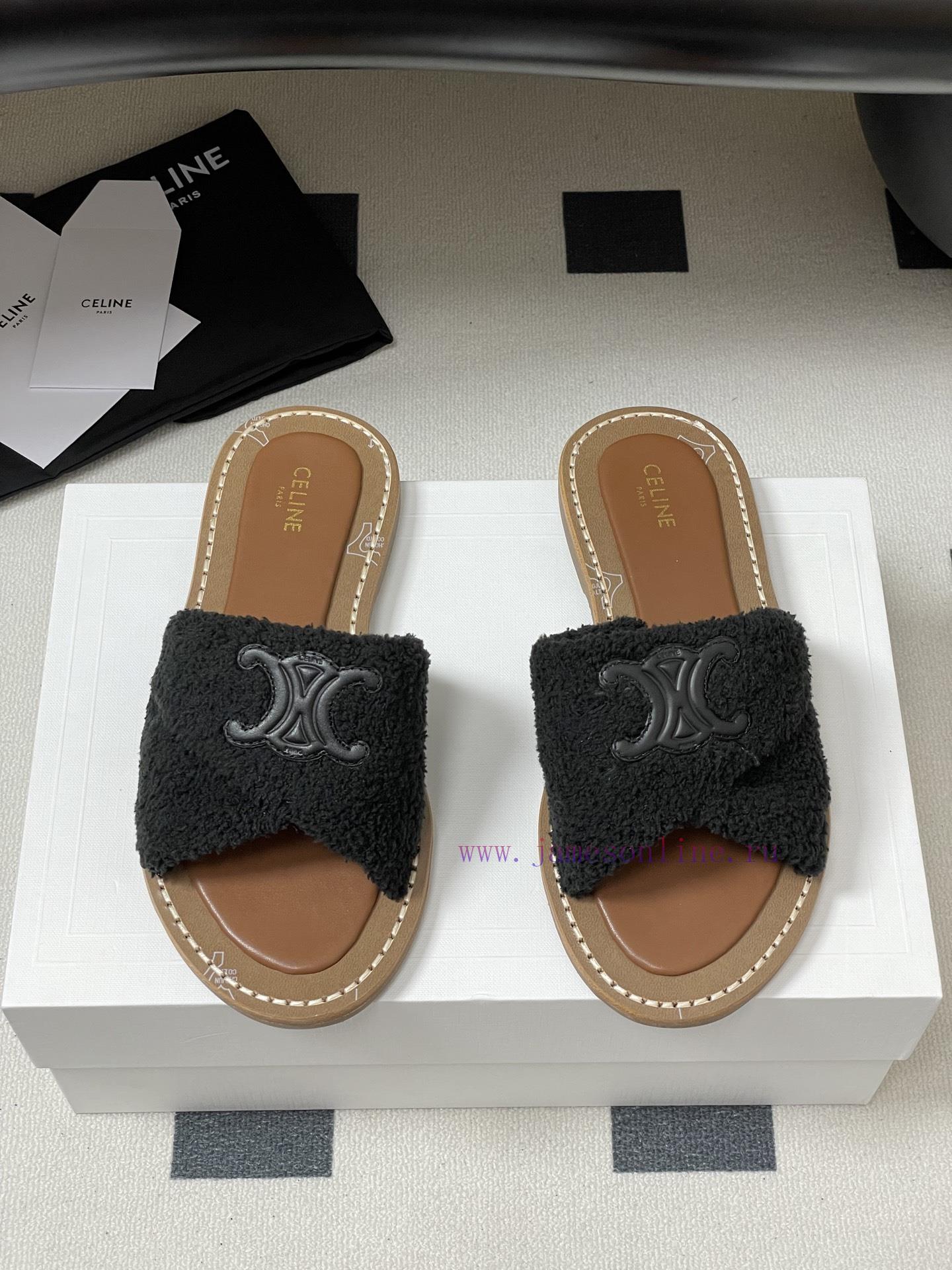 timberland καφε μποτακια | -Top Quality25ss Spring/Summer New CELINE LYMPIA Twisted Plush Slippers Triumphal Arch Plush Fa nb0k3fei | παντοφλες ον λαιν - Image 6