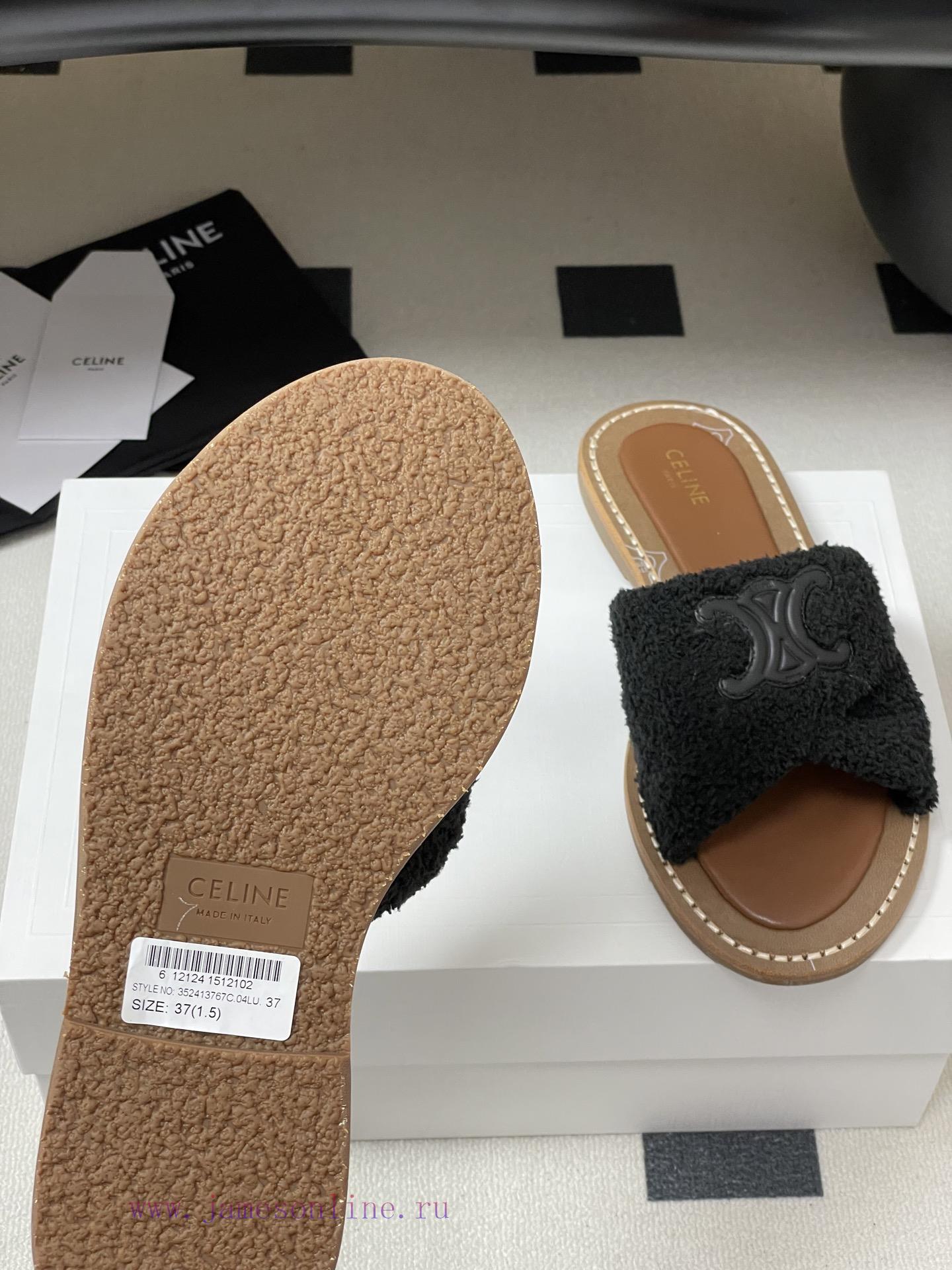 timberland καφε μποτακια | -Top Quality25ss Spring/Summer New CELINE LYMPIA Twisted Plush Slippers Triumphal Arch Plush Fa nb0k3fei | παντοφλες ον λαιν - Image 9