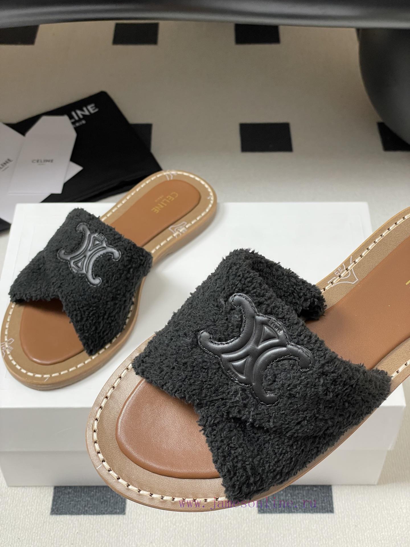 timberland καφε μποτακια | -Top Quality25ss Spring/Summer New CELINE LYMPIA Twisted Plush Slippers Triumphal Arch Plush Fa nb0k3fei | παντοφλες ον λαιν - Image 10